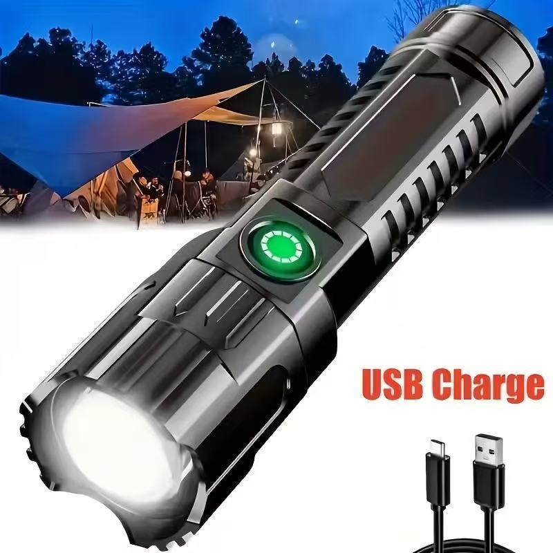 새로운 고출력 LED 손전등 USB 충전식 토치 내장  - Outdoor Lighting Battery Powered 리뷰 및 가격
