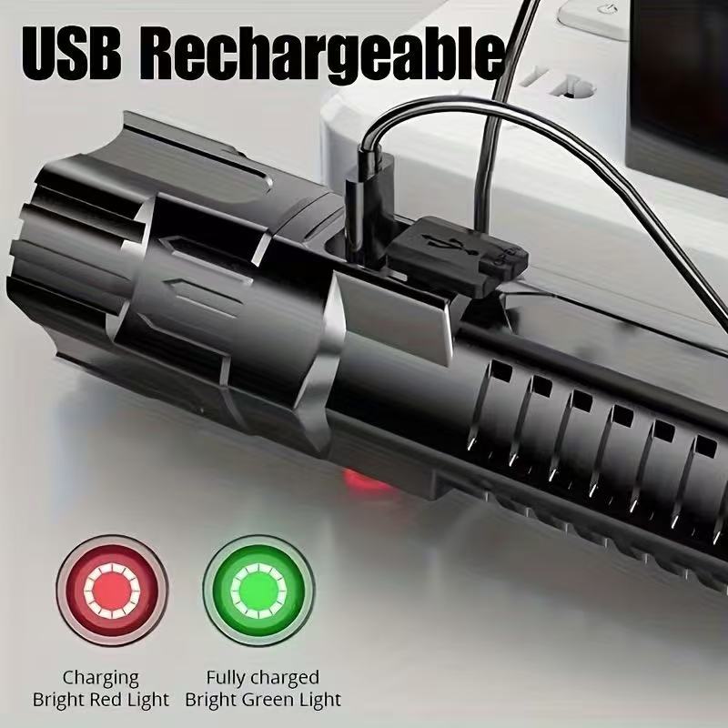 새로운 고출력 LED 손전등 USB 충전식 토치 내장  - Outdoor Lighting Battery Powered 리뷰 및 가격