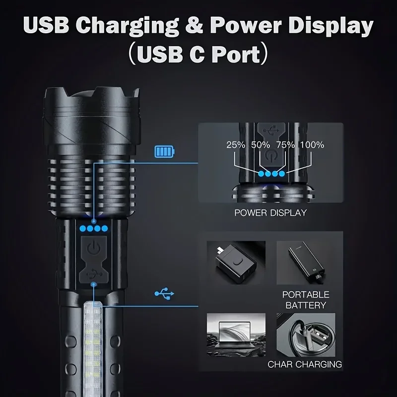 강력한 LED 손전등 배터리 표시등 USB 충전식 라이 - Outdoor Lighting Battery Powered 리뷰 및 가격