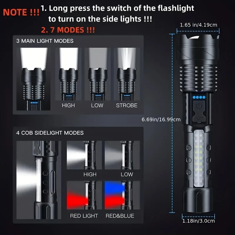 강력한 LED 손전등 배터리 표시등 USB 충전식 라이 - Outdoor Lighting Battery Powered 리뷰 및 가격